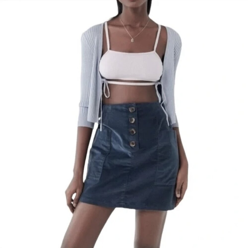 BDG Urban Outfitters Corduroy Button-Front Mini Skirt  Blue Gray Size M